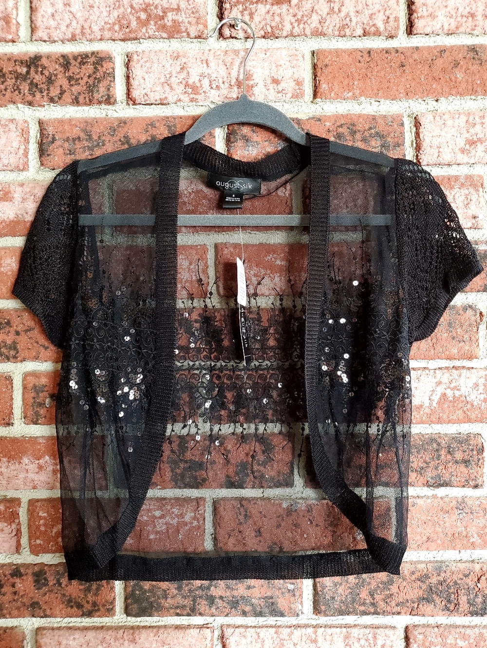 Black Sequin Crochet Sheer Bolero Shrug Camisole
